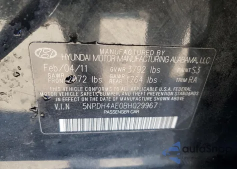 2011 Hyundai Elantra Gls из США, поврежденный, VIN 5NPDH4AE0BH029967